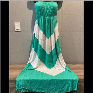 SOLD! Chevron Teal and White Maxi Dress